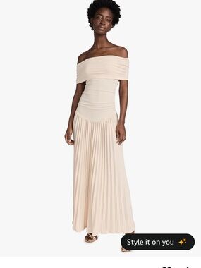 Lioness Off-Shoulder Pleated Maxi Dress in Cream